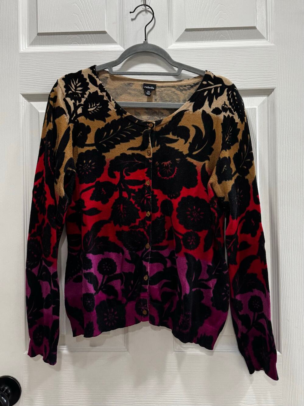 Rafaella Colorful Paisley Button Cardigan Cotton Sweater XL Beautiful! Holiday